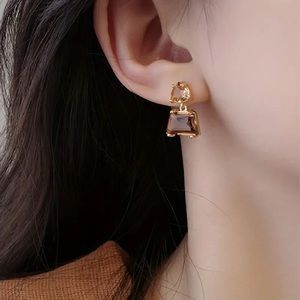Gold Plated Brown Crystal Earrings
